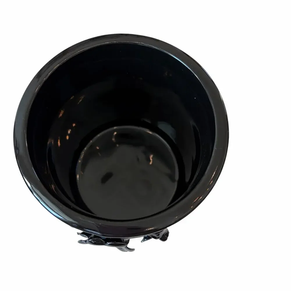 Potters Studio Black 3D Floral Canister w/ Lid 8.5in Halloween Cookie Jar NEW